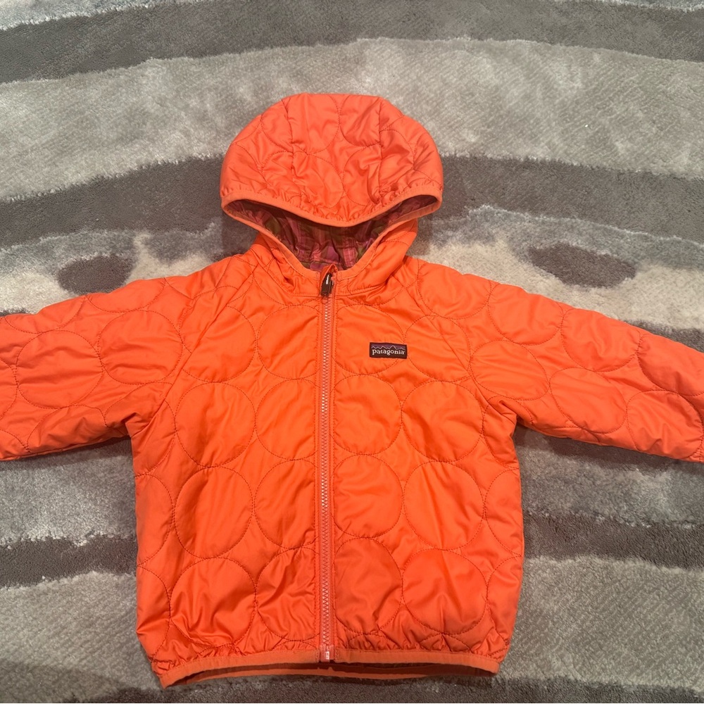 PATAGONIA PINK HOODED DOWN PUFFER REVERSIBLE JACKET COAT,TODDLER